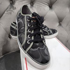 Coach Dee 24cm Optic C Black/Grey Canvas Tennis Shoes W Box Q998 A1447 Size 9.5M